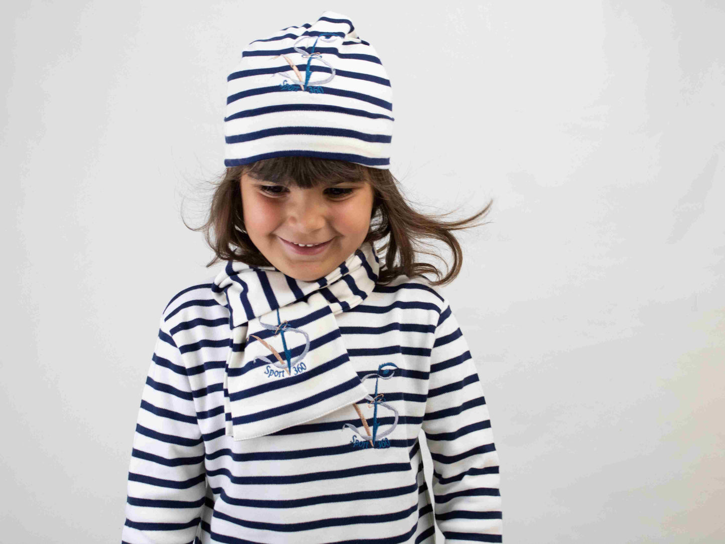 SportV360™: Echarpe, Bonnet, T-shirt à rayures en Coton pour Enfant, Marinière traditionnelle, Environnement